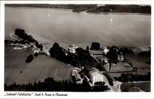 Ak Stock Prien am Chiemsee Oberbayern, Fliegeraufnahme, Seehotel Feldhütte