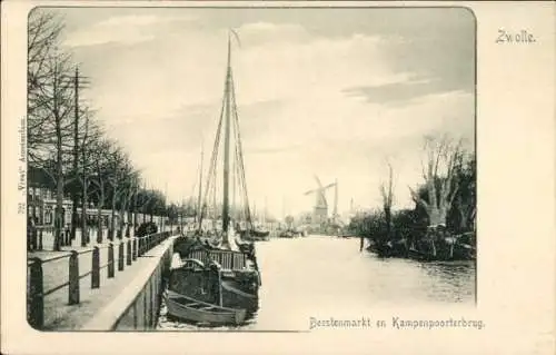 Ak Zwolle Overijssel Nederland, Beestenmarkt en Kampenpoorterbrug