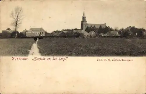 Ak Nunspeet Gelderland, Kerk, Gezicht op het dorp