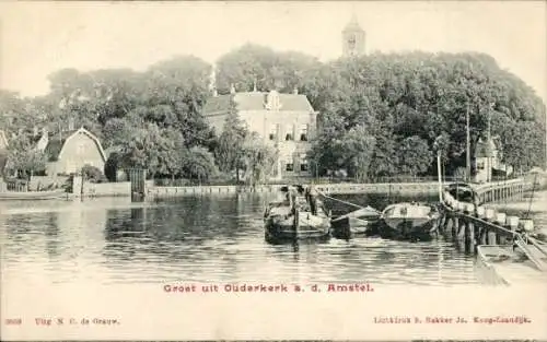 Ak Ouderkerk aan de Amstel Noord-Holland, Huis, Boote am Anleger