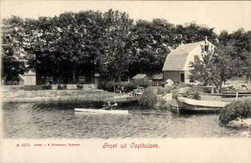 Ak Oosthuizen Noord-Holland Nederland, Huize, Boote am Anleger