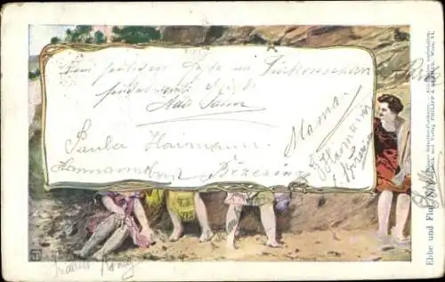 Künstler Ak W. Hampel, Ebbe und Flut, Frauen am Strand