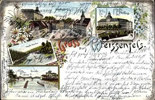 Litho Weißenfels an der Saale, Marktplatz, Schloss, Brücke