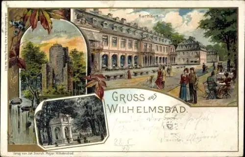 Künstler Litho Wilhelmsbad Hanau am Main Hessen, Kurhaus, Ruine