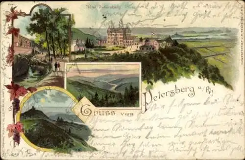 Litho Königswinter am Rhein, Petersberg, Hotel Petersberg, Panorama