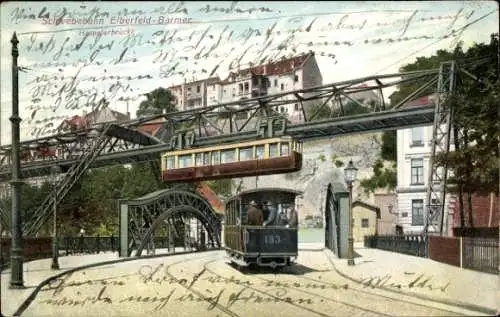 Ak Wuppertal, Haspeler Brücke, Schwebebahn, Straßenbahn Wagen 183