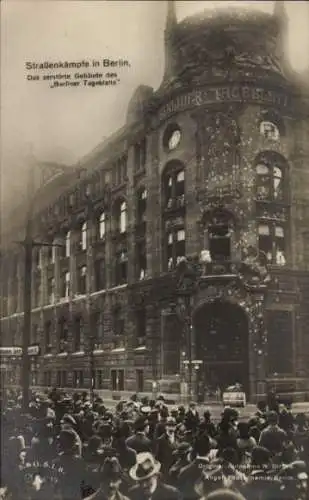 Ak Berlin Mitte, Straßenkämpfe, Das zerstörte Gebäude des Berliner Tageblatts