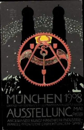 Ganzsachen Ak München Bayern, Ausstellung 1908, Frauenkirche, PP 15 C 144