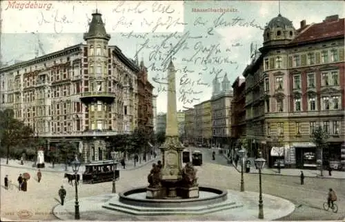 Ak Magdeburg an der Elbe, Hasselbachplatz, Straßenbahn