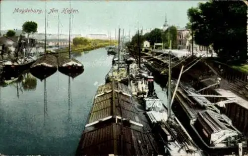 Ak Magdeburg an der Elbe, Am Hafen