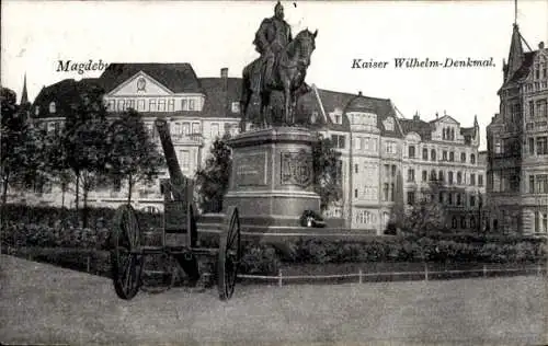 Ak Magdeburg in Sachsen Anhalt, Kaiser Wilhelm Denkmal, Kanone