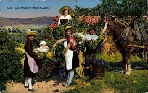 Ak Frankreich, Heureuses Vendanges, Weinlese