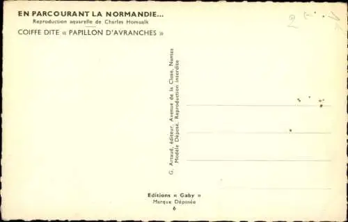 Künstler Ak Homualk, Charles, En Parcourant la Normandie, Coiffe dite Papillon d'Avranches