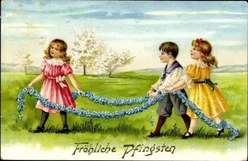 Präge Ak Glückwunsch Geburtstag, Kinder, Blumen, Baumblüten 