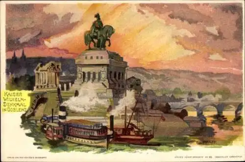 Künstler Litho Pfaff, C., Koblenz, Ansicht vom Kaiser Wilhelm Denkmal, Deutsches Eck