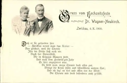 Ak Zwickau in Sachsen, Gruß vom Hochzeitsfeste Dr. Wagner Neukirch, Portrait mit Frau