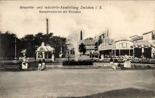 Ak Zwickau in Sachsen, Gewerbe- und Industrieausstellung, Hauptrestaurant, Fontaine