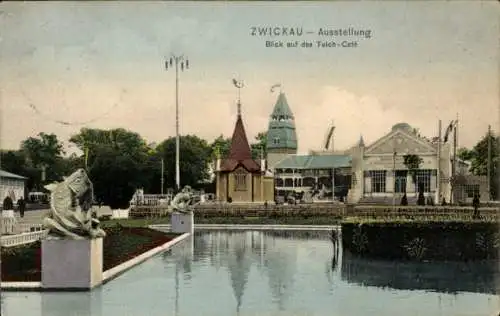 Ak Zwickau in Sachsen, Ausstellung, Teich, Café