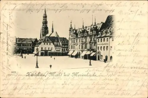 Ak Zwickau in Sachsen, Markt mit Marienkirche