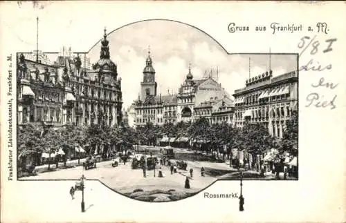 Ak Frankfurt am Main, Blick auf den Roßmarkt mit der Hauptwache, rechts das Schauspielhaus