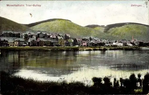 Ak Trier Bullay, Totalansicht des Ortes, Moseltalbahn, Zeltingen