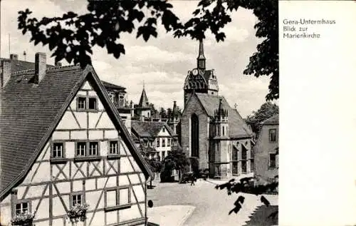 Ak Untermhaus Gera in Thüringen, Straßenpartie mit Blick auf die Marienkirche