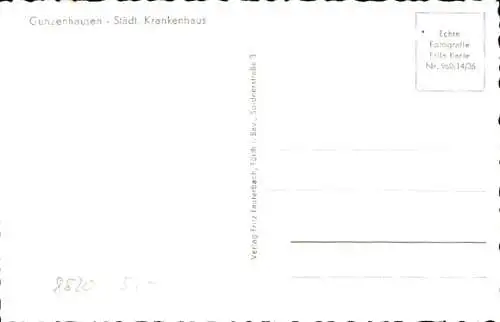 Ak Gunzenhausen im Fränkischen Seenland, Städt. Krankenhaus