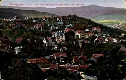 Ak Wernigerode am Harz, Der Lindenberg und Blick nach dem Brocken