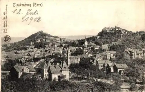 Ak Blankenburg Harz, Panoramablick auf die gesamte Stadt mit Bergen