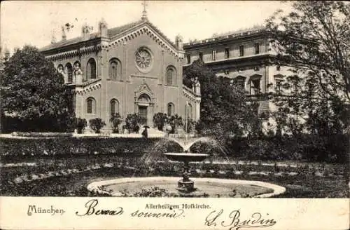 Ak München, Allerheiligen Hofkirche, Brunnen