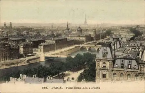 Ak Paris, Panorama der 7 Brücken