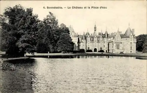 Ak Bonnétable Sarthe, Schloss, Teich