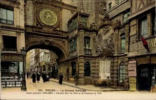 Ak Rouen Seine-Maritime, Große Uhr