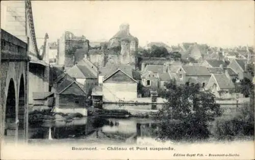 Ak Beaumont-Sarthe, Schloss, Hängebrücke