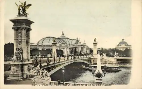 Ak Paris VIIIe Élysée, Pont Alexandre III, Grand Palais