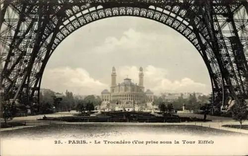 Ak Paris XVIe Trocadéro, Blick unter dem Eiffelturm