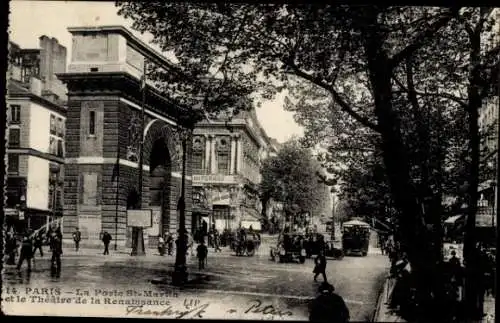 Ak Paris X, Porte Saint Martin und das Theatre de la Renaissance