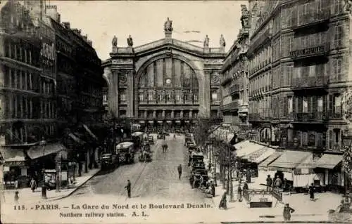 Ak Paris X Gare du Nord, Boulevard Denain et Gare