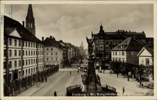 Ak Freiburg im Breisgau, Kaiserstraße, Siegesdenkmal