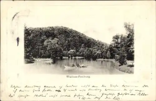 Ak Waldsee Freiburg im Breisgau, Ruderboot auf dem Wasser