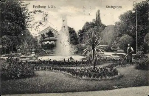 Ak Freiburg im Breisgau, Stadtgarten, Springbrunnen