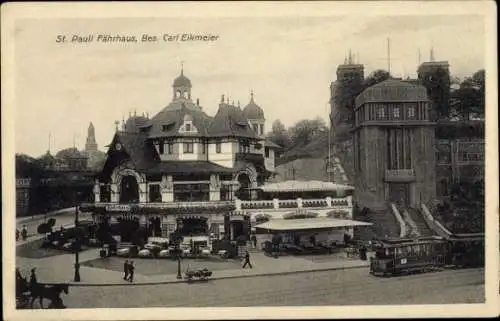 Ak Hamburg Mitte St. Pauli, Straßenpartie, Fährhaus, Carl Eikmeier, Straßenbahn