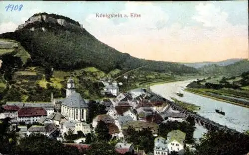 Relief Ak Königstein Elbe Sachsen, Blick auf den Ort, Festung, Kirche 