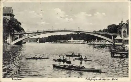 Ak Berlin Treptow, Fußgängerbrücke zur Abtei