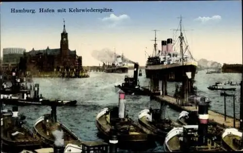 Ak Hamburg Mitte, Hafen, Kehrwiederspitze, Dampfer