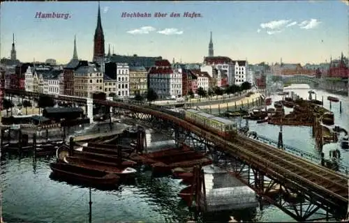 Ak Hamburg Mitte Altstadt, Hochbahn über den Hafen