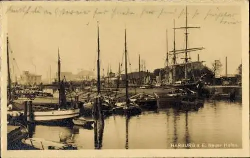 Ak Hamburg Harburg, Partie am neuen Hafen, Segelschiffe