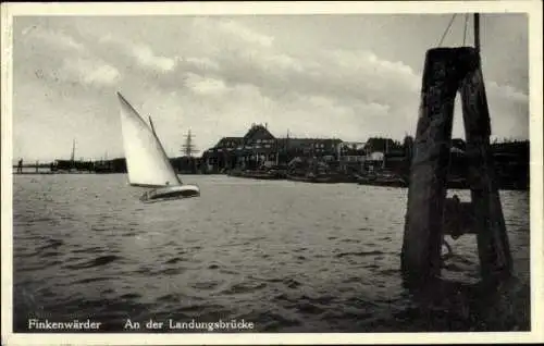 Ak Hamburg Mitte Finkenwerder Finkenwärder, An der Landungsbrücke, Segelboot