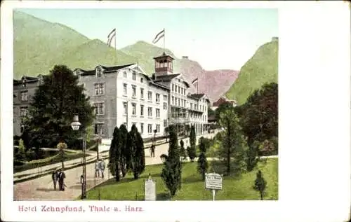 Ak Thale Harz, Blick auf das Hotel Zehnpfund, Garten