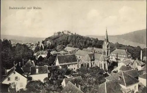 Ak Badenweiler im Schwarzwald, Gesamtansicht, Ruine